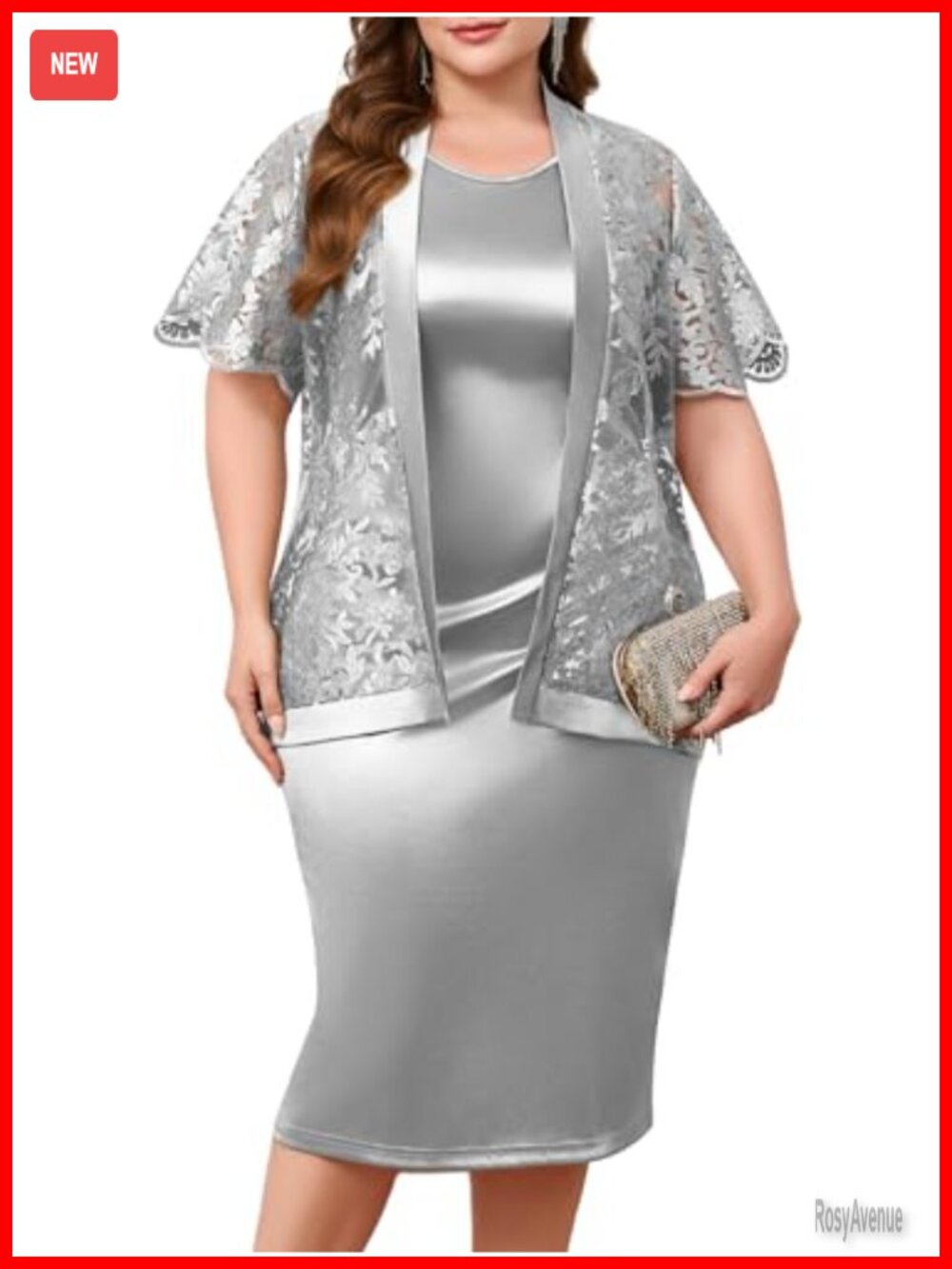 Plus Size 2 Piece Formal Dress Set with Embroidered Lace Jacket Wedding Guest